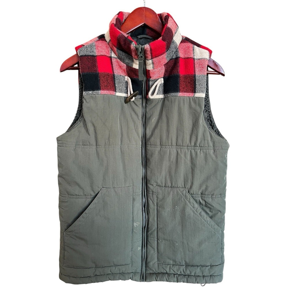 Nineteen Ninety One Vest Mens Medium Olive Plaid Full Zip Fishing Campcore